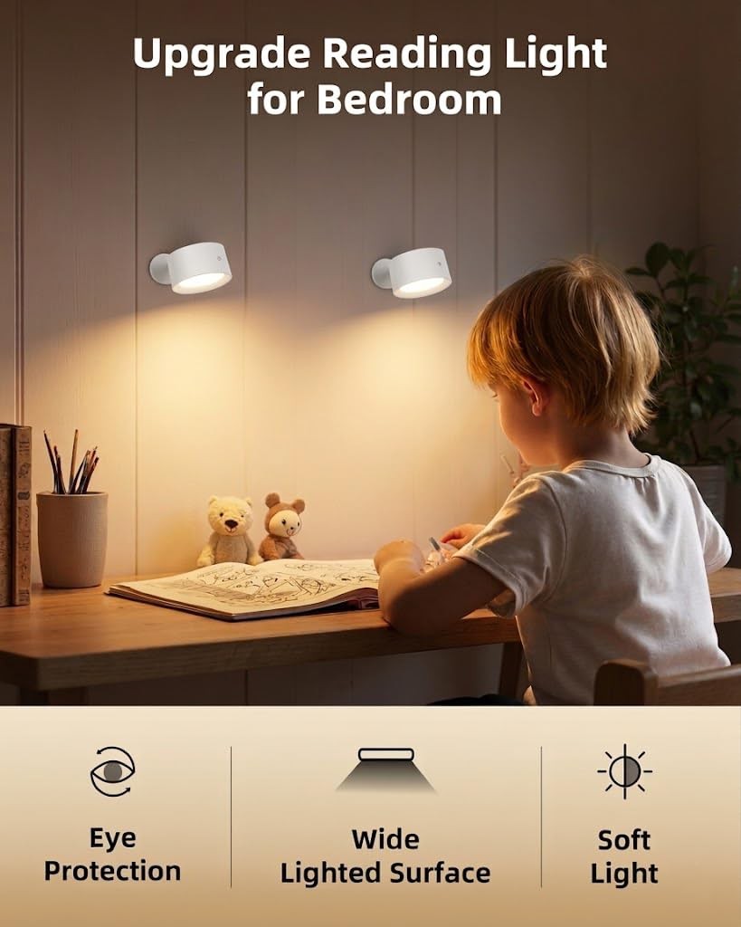 3 PCS LED Wall Mounted Lights Rechargeable Sconce Remote Touch White 360