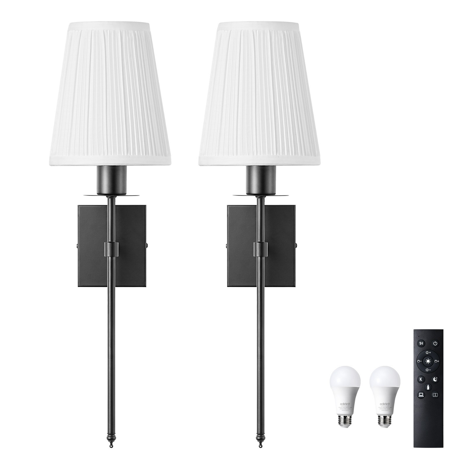 2-Light Dimmable Indoor Wall Sconces Iron Wallchiere W/ Remote Control Set of 2
