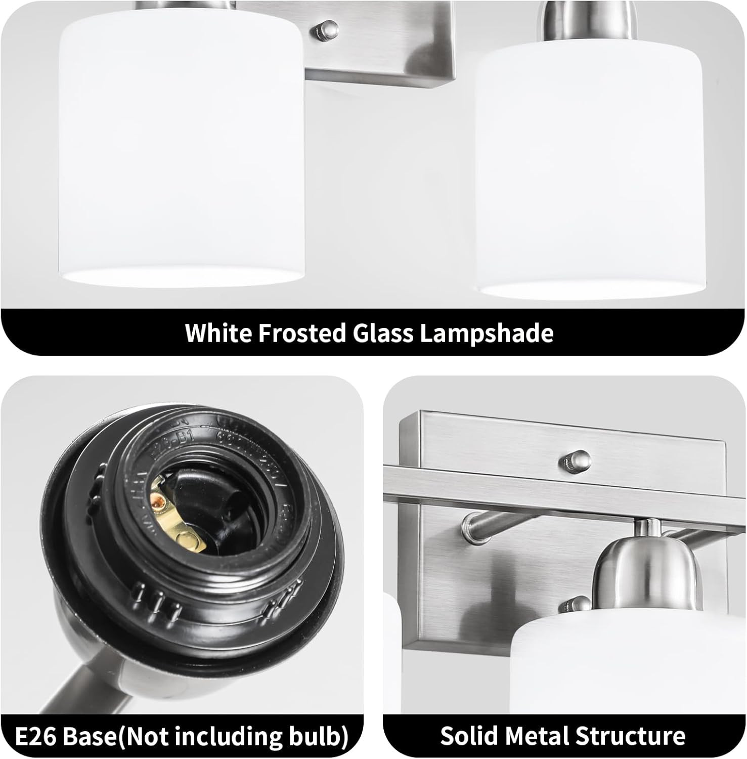 Brushed Nickel Bathroom Light, Anti-Rust Finish 2 Light Bathroom Vanity Light Br