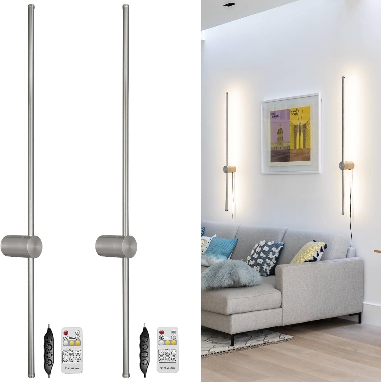 LED Wall Lights RC Dimmable Modern Plug in Wall Sconce Set of 2 With Dimmer 39″