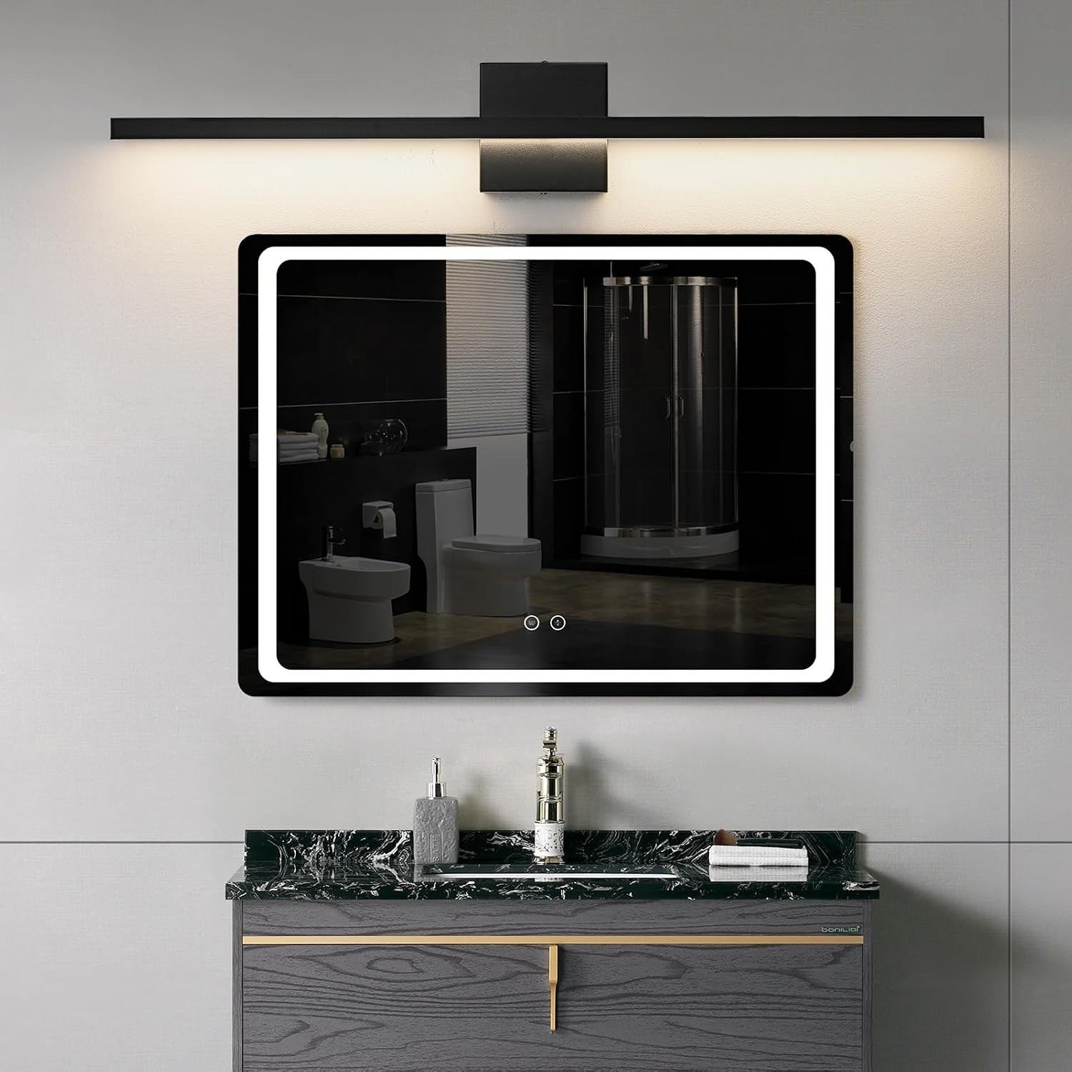 Modern 31.5″ Black LED Bathroom Vanity Light Fixture – Dimmable Wall Sconce