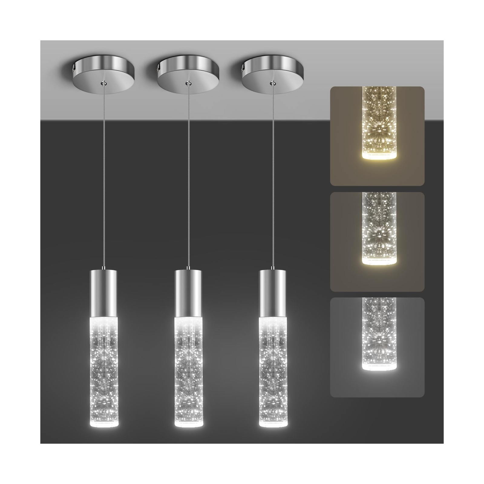 OKELI Modern Pendant Lights,3 Color LED Bubble Crystal Island Light Fixtures,…