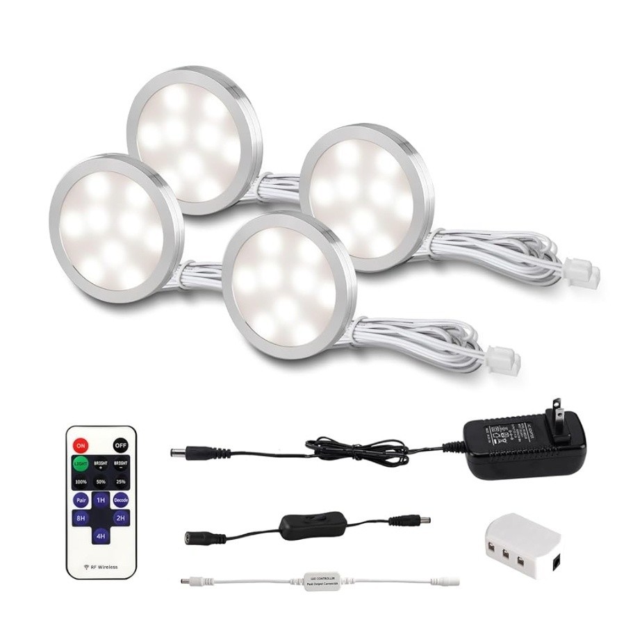 LED Puck Lights with Remote,Under Cabinet Kitchen Lights Plug in,Dimmable