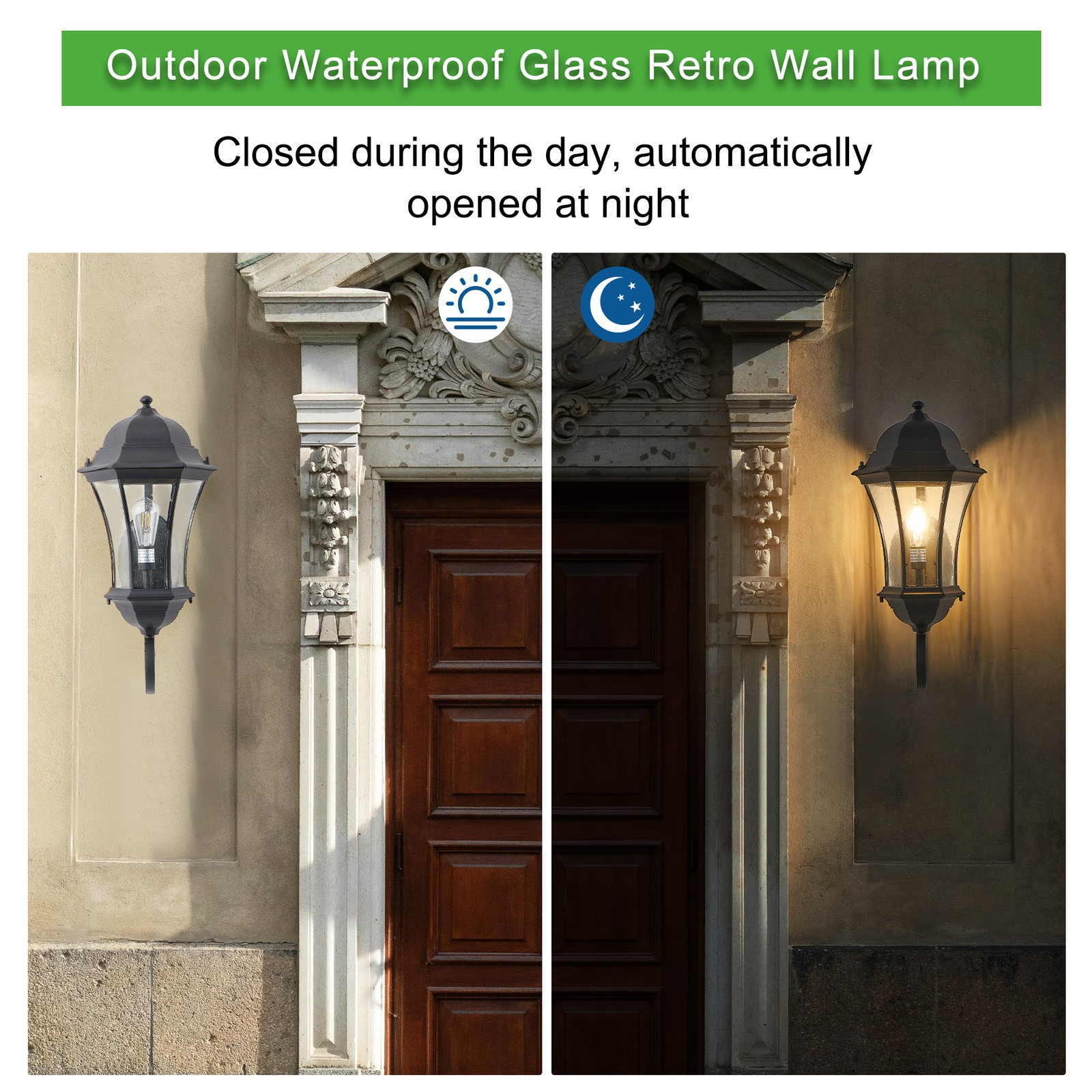 27″ Outdoor Large Wall Light Dusk to Dawn Black Aluminum Porch Sconce Fixture