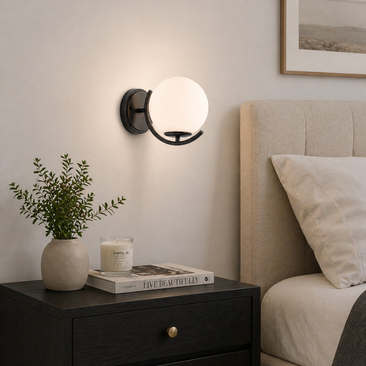 Wall Sconce Light Fixture Mid Century Modern Globe Sconce Black 180mm Lampshade
