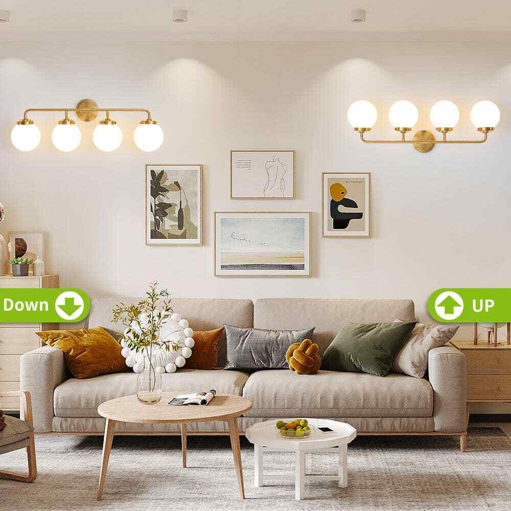 Deyidn 30.71 in. 4-Light Gold Brass Bathroom Vanity Light w/ Opal Glass Shades