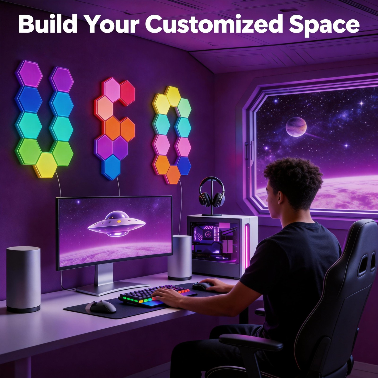 Hexagon Lights LED Wall Panels RGB Gaming Lights with APP 8 Pack