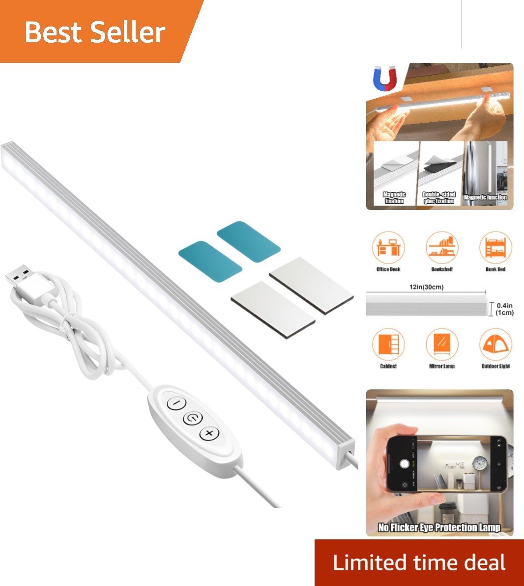 Portable Ultra-Slim Dimmable LED Light Bar – Perfect for Cabinets & Workspaces