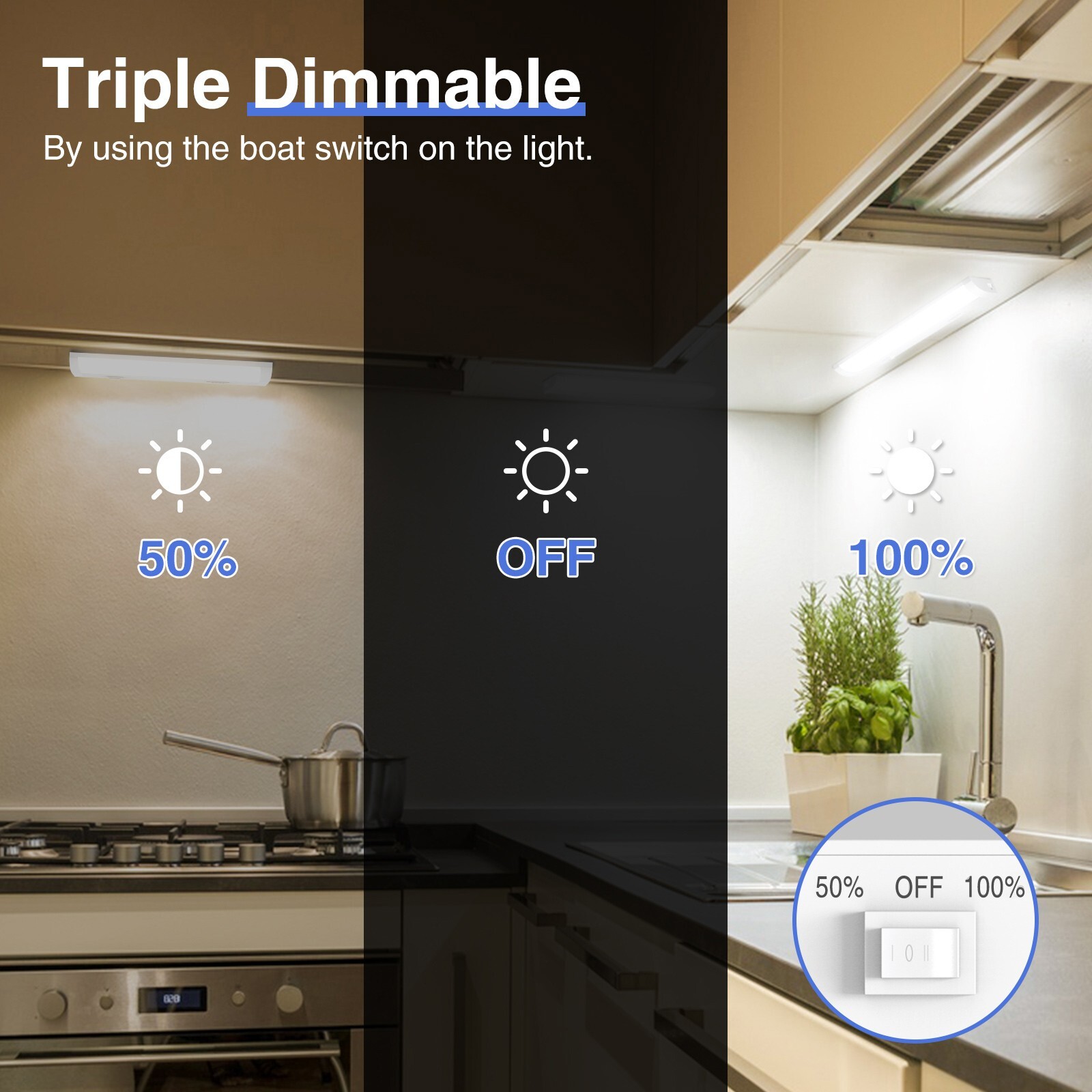12»/18»/24» Under Cabinet Lighting Linkable 5CCT Dimmable Wired/Plug in Lamp