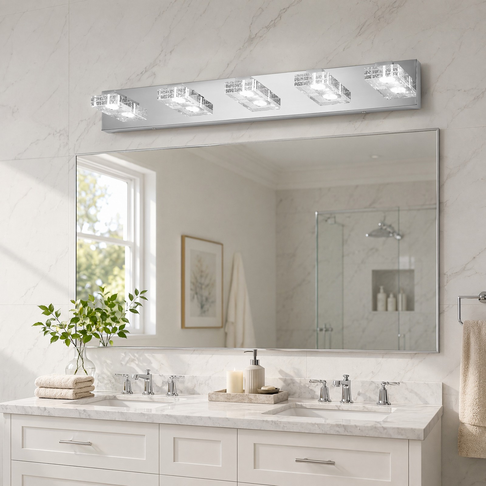 31 in 5 Light Bubble Crystal LED Vanity Bathroom Over Mirror Wall Sconce Fixture