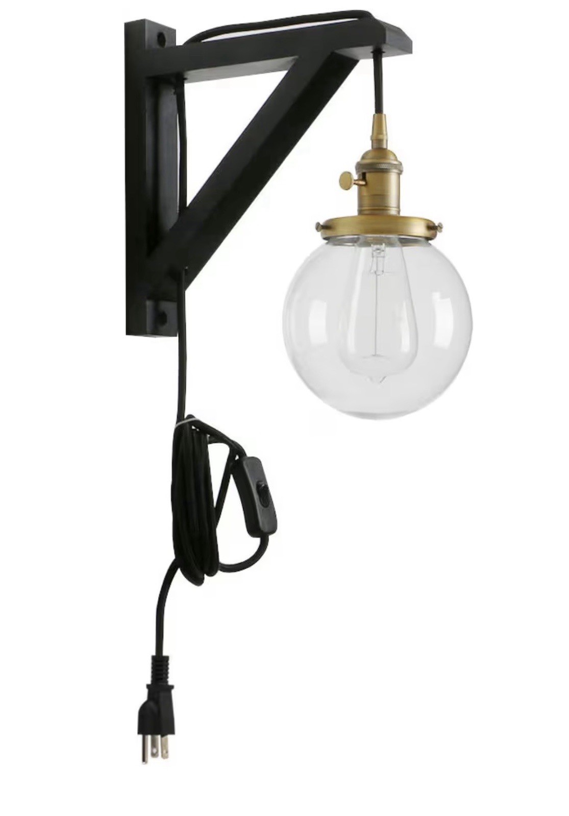 Wall Pendant Sconce Plug In Hanging Light Glass Globe Lamp Brass Black