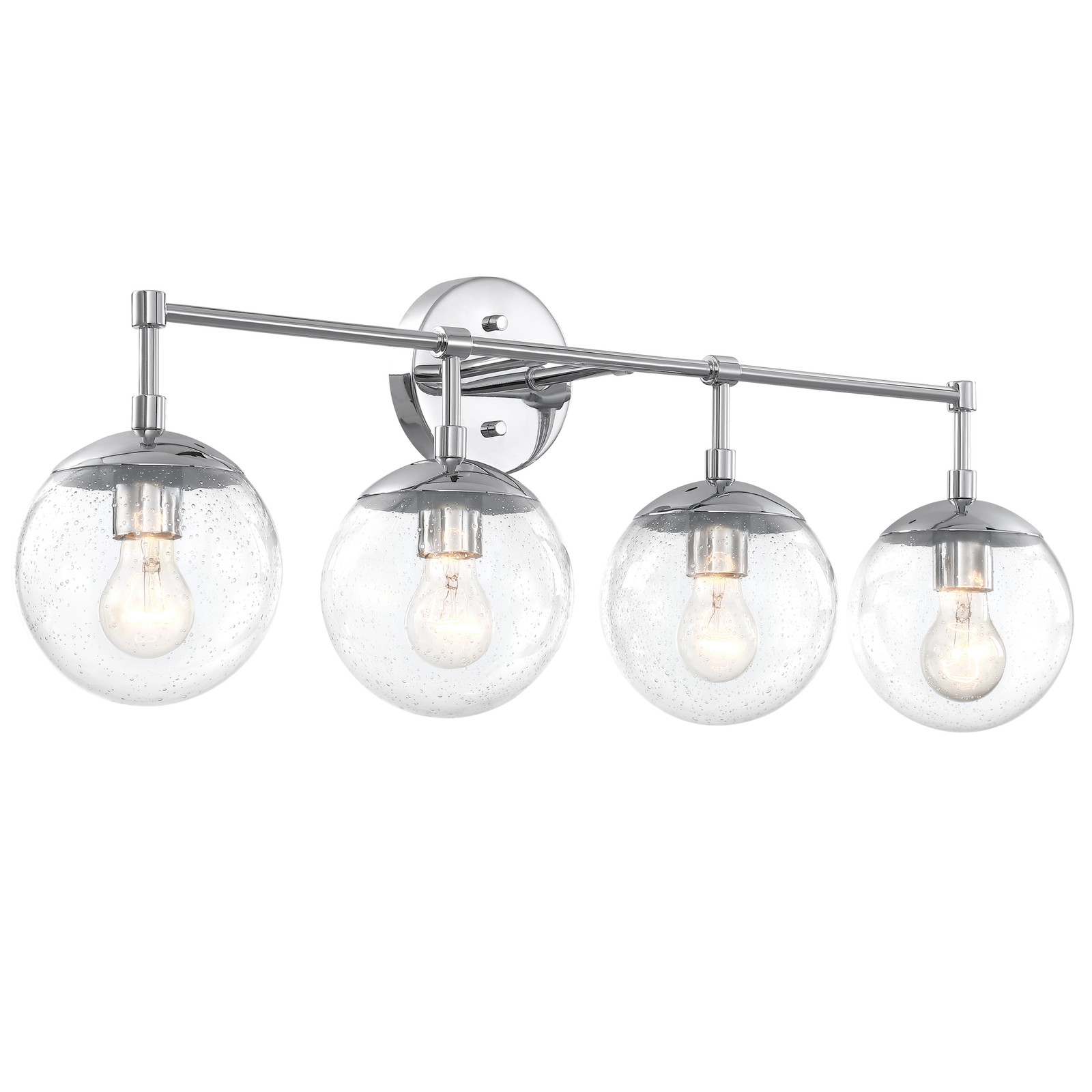 Polished Chrome 4-Light Bathroom Vanity Light, Clear Seedy Glass Globe Shades