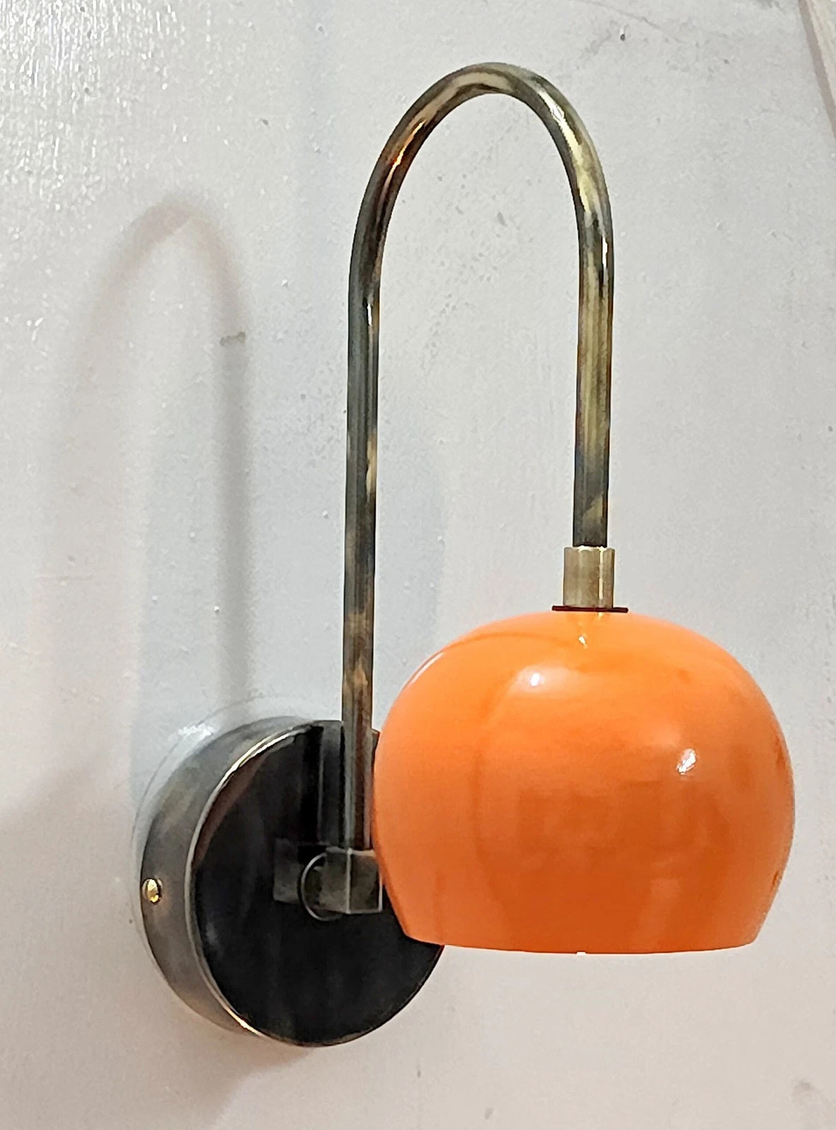 Mid Century Brass Wall Sconce Light – Orange Dome Shade Retro Fixture E12/E14/E2