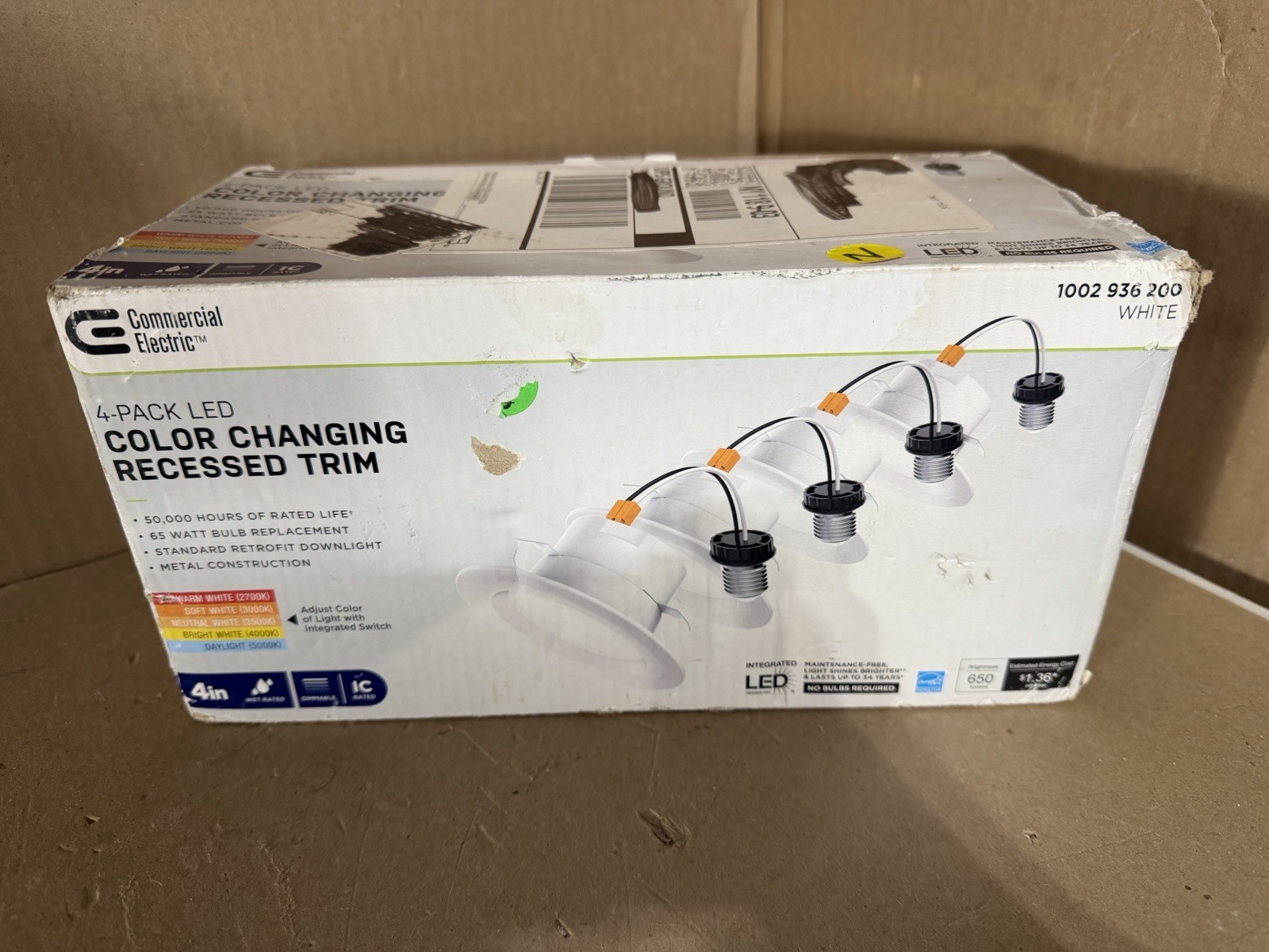 Commercial Electric 4-Pack LED Recessed Trim White 4in Color Changing Dimmable