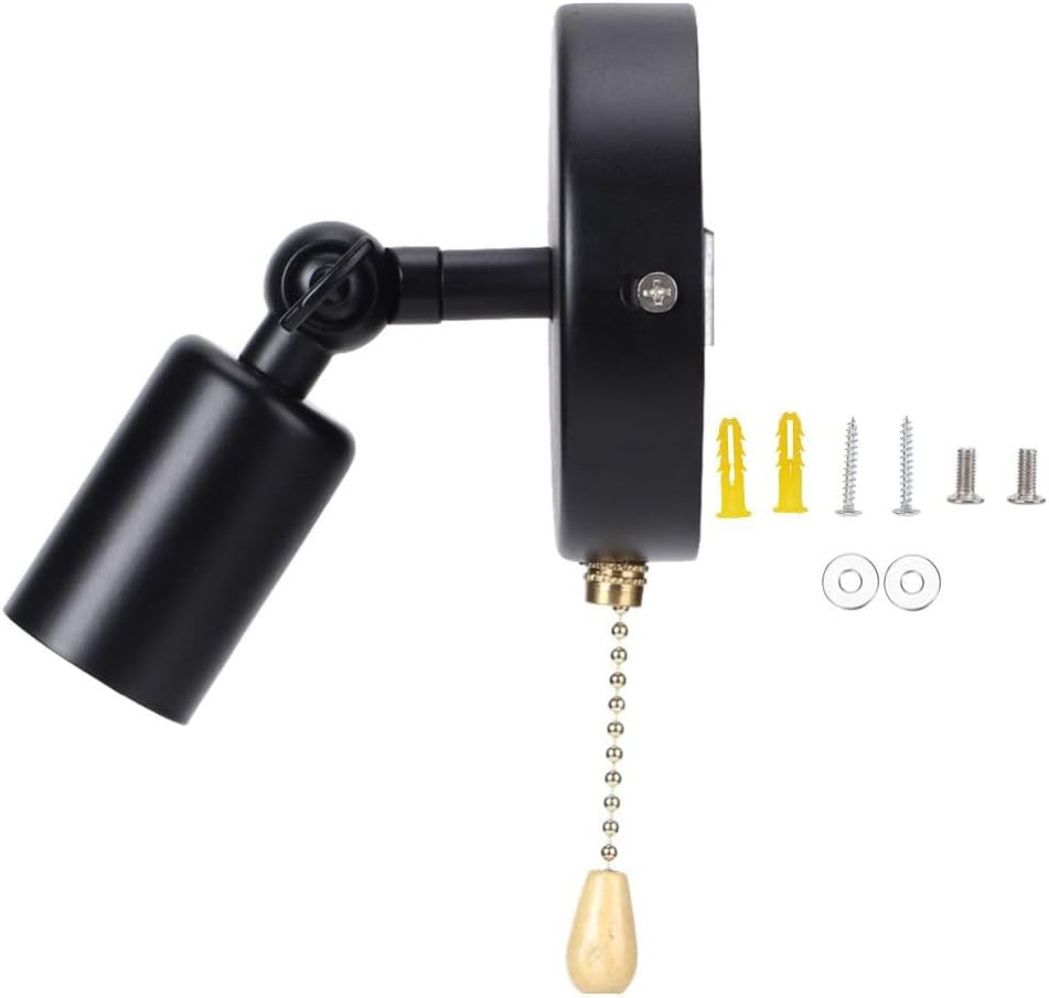 Adjustable Black Wall Lamp with Pull Chain for Bedroom and Office, Bulb Not Incl