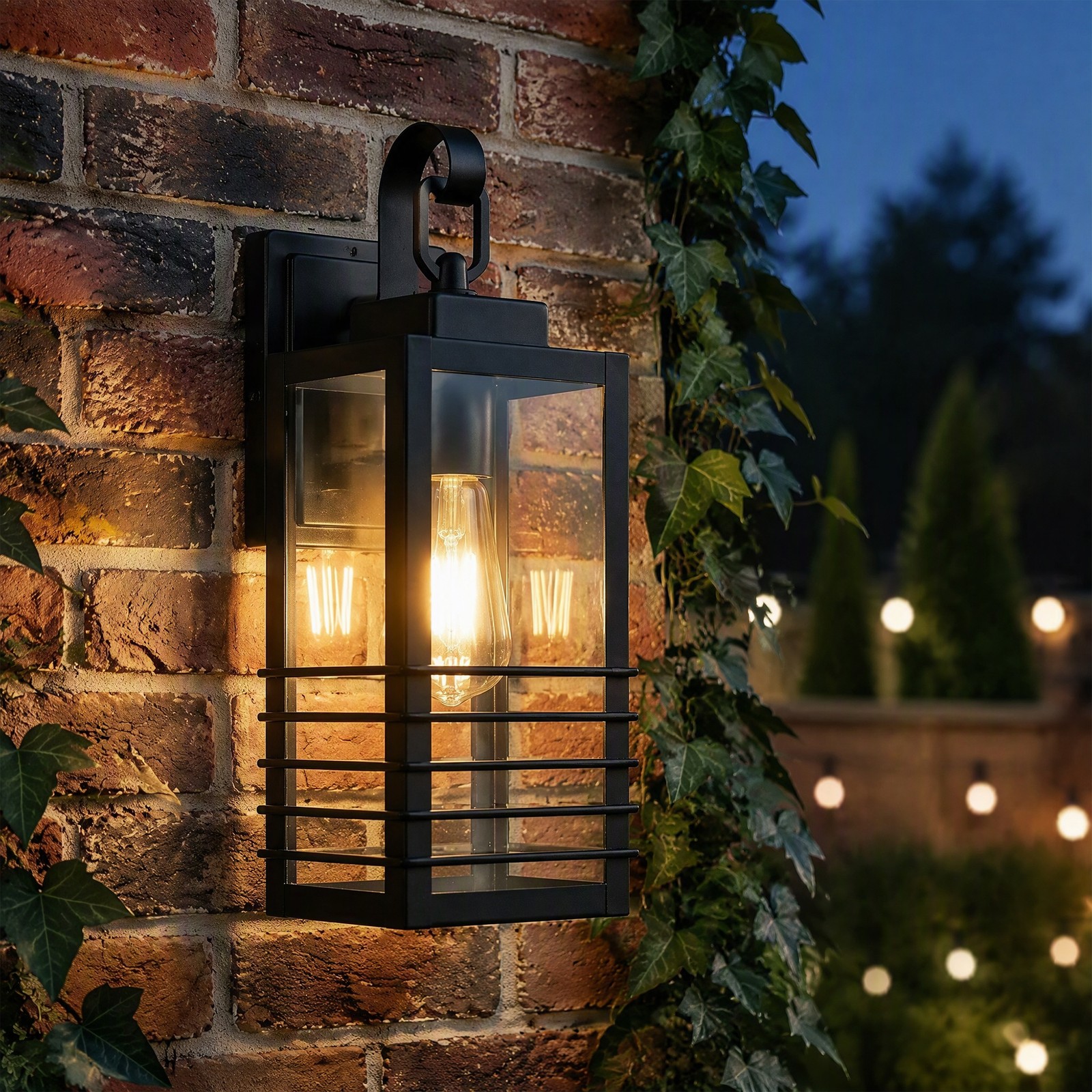 2 Pack 15″ Outdoor Porch Wall Light Modern Exterior Glass Lantern Sconce Fixture