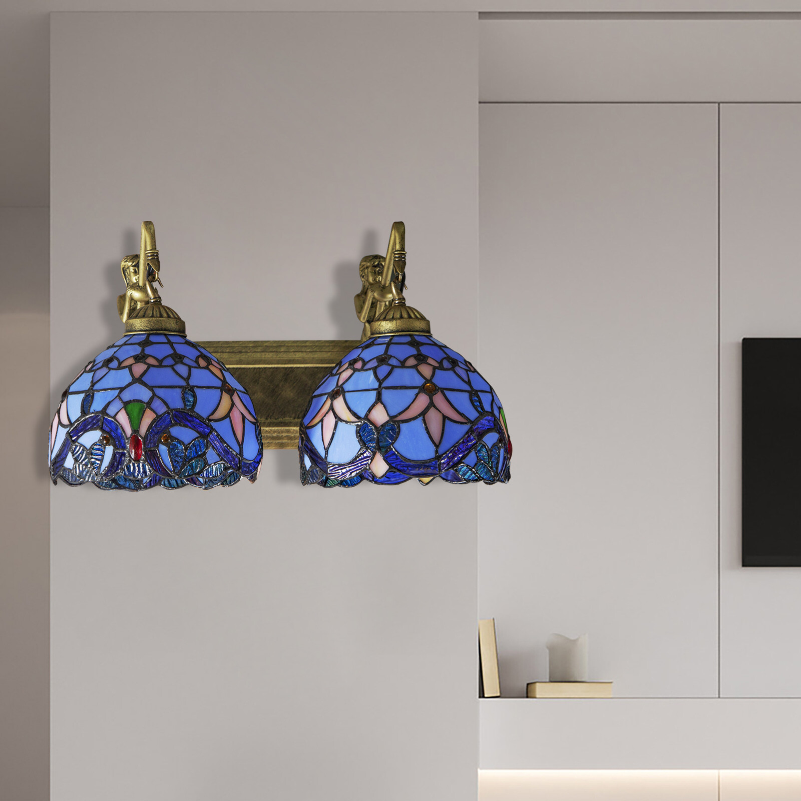 Blue Wall Lighting Fixture, Double Head Wall Lamp 110-220V 15.35*9.84in