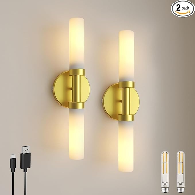 Rechargeable Wall Sconces Set of 2, Battery Operated, Dimmable Touch