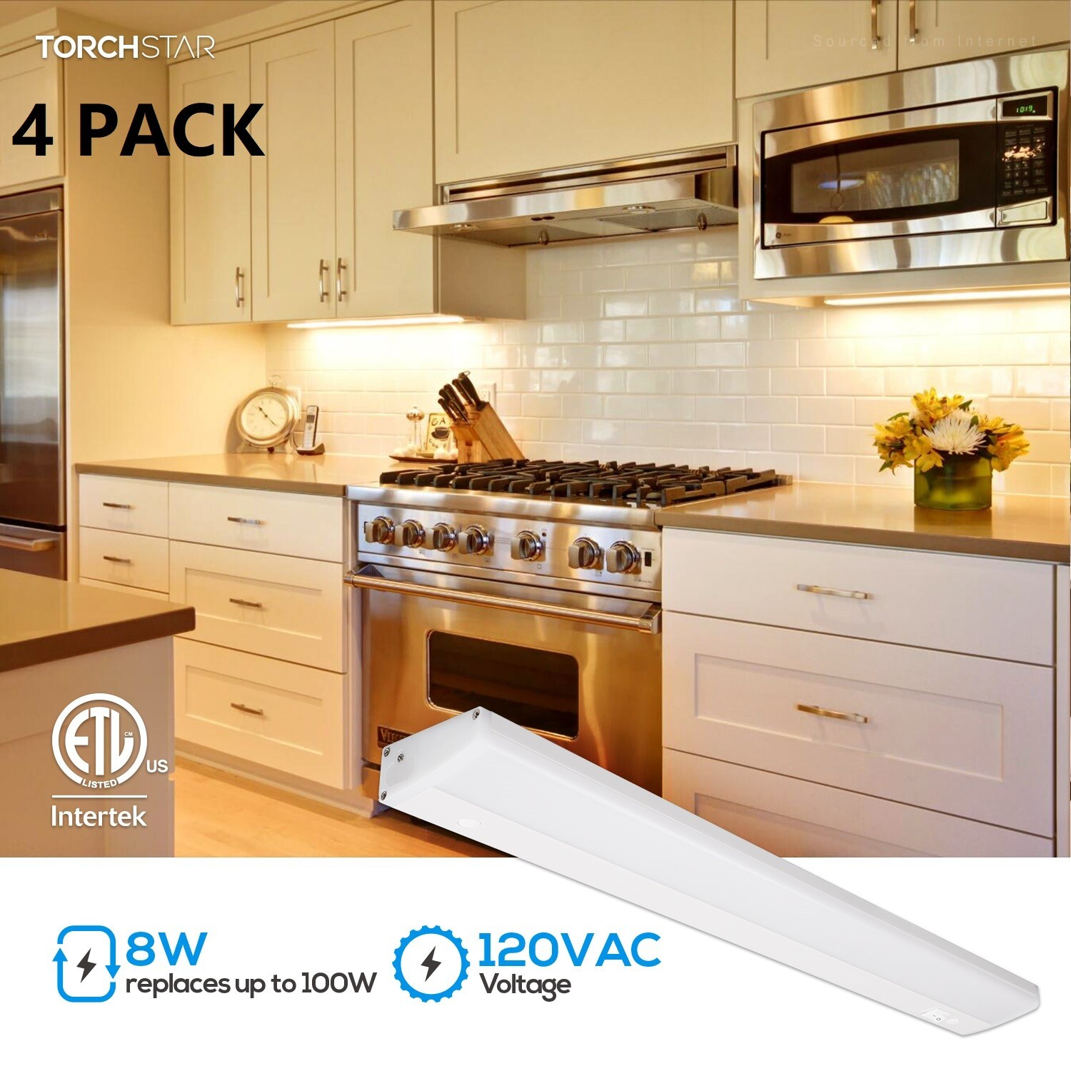 4 Pack 16″ 8W LED Under Cabinet Lighting Closet Shelf Kitchen Light Bar