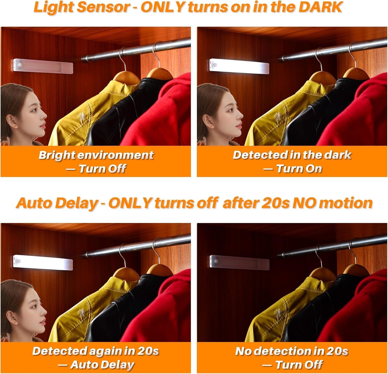 Instant Brightness: Rechargeable 8-Inch Motion Sensor LED Closet Lights, 2 Pack