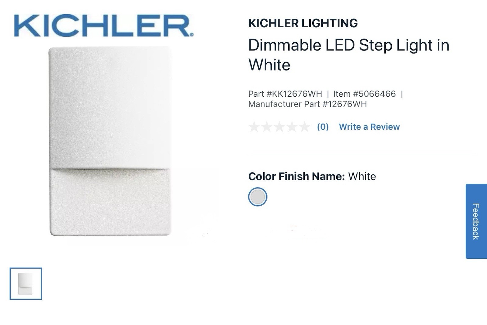Kichler Lighting Dimmable LED Step Light 12676WH White 120v G2