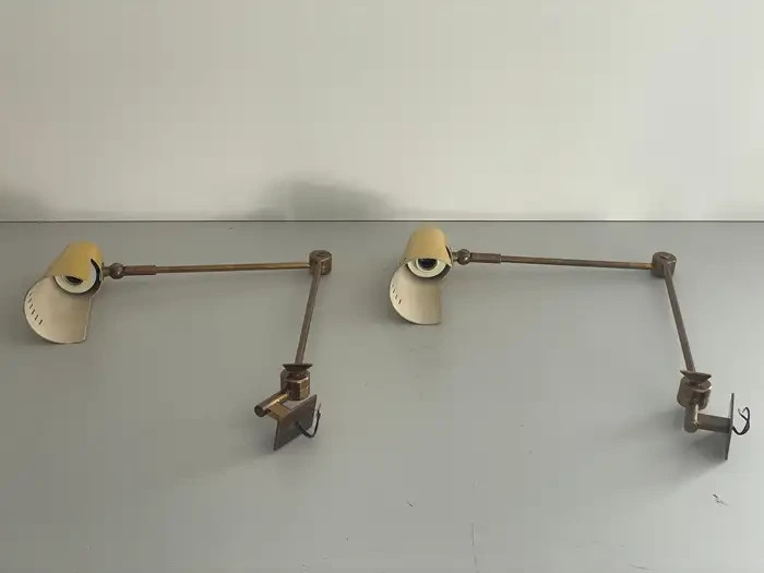 Orange Metal and Brass Pair of Sconces by Colombocreationz, 1960, India