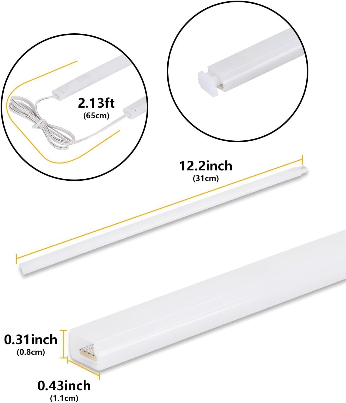 6 Weatherproof LED Strip Lights – 12″ Seamlessly Linkable for Kitchens & Shelves