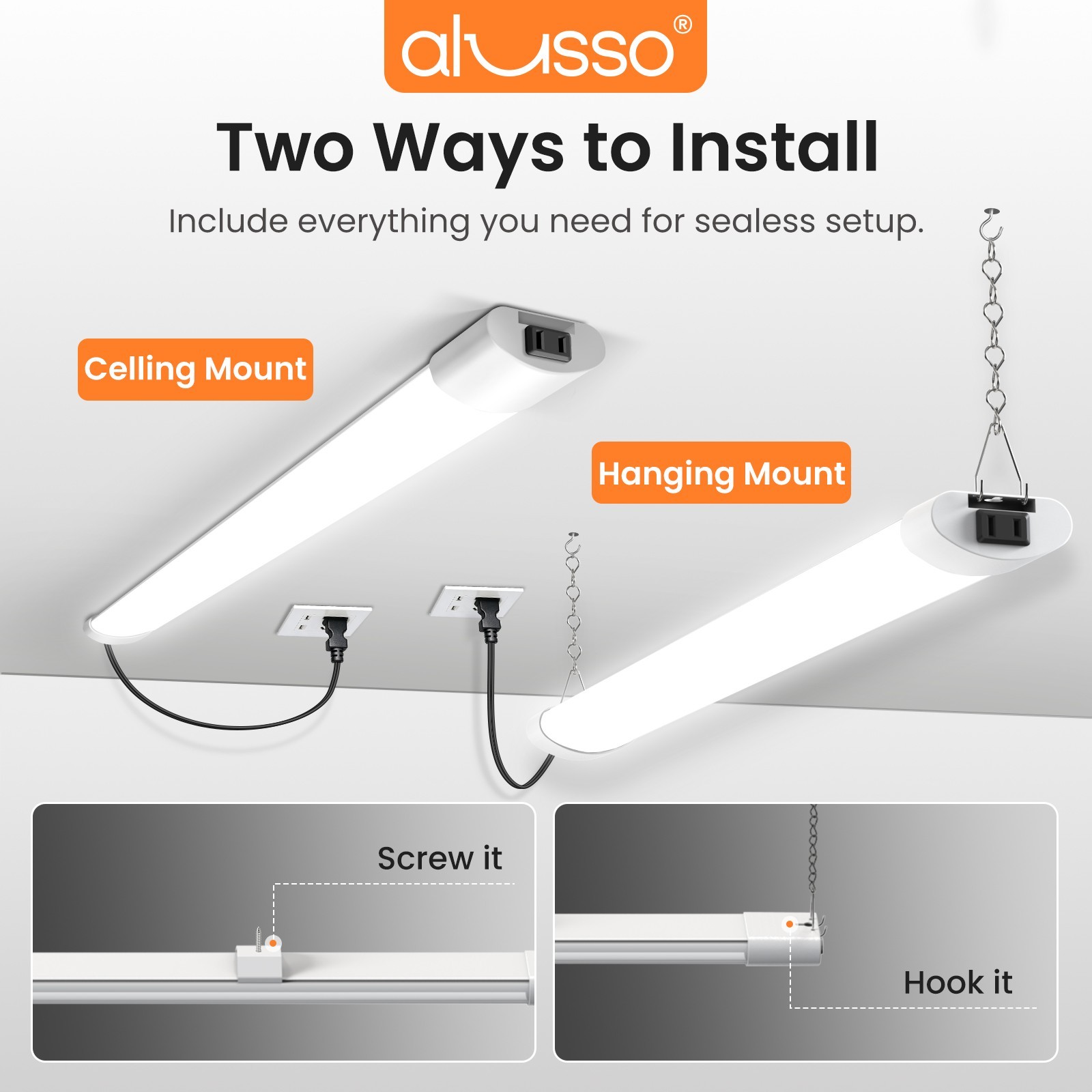 4 Pack 4FT LED Shop Lights 40W 50W 60W 2700K~6500K linkable Lights for Garage