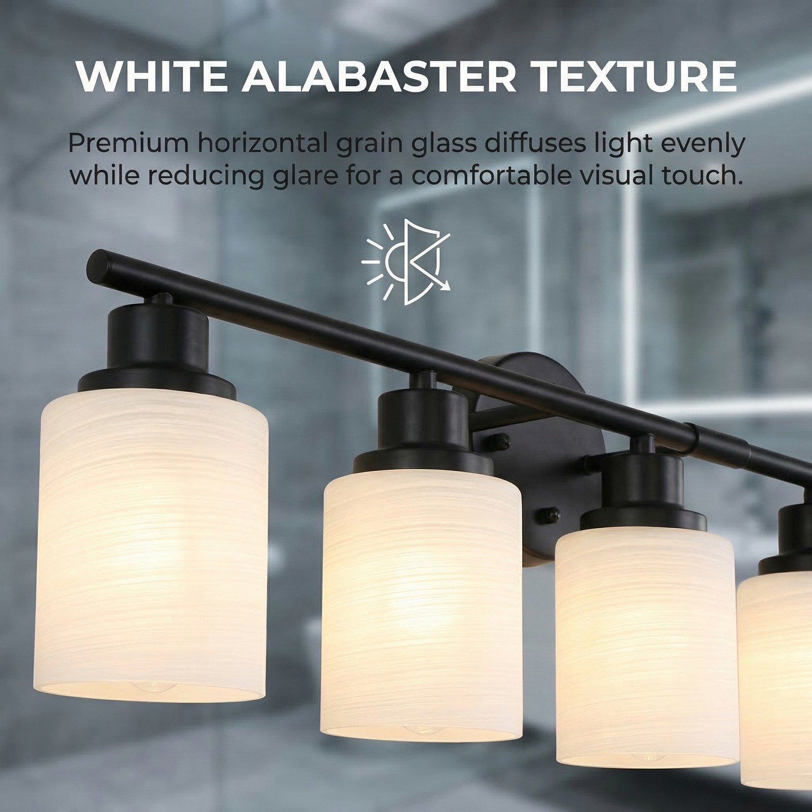 52 in Black Vanity Light with Glass Shade 8-Lights Wall Fixture Bathroom Mirror