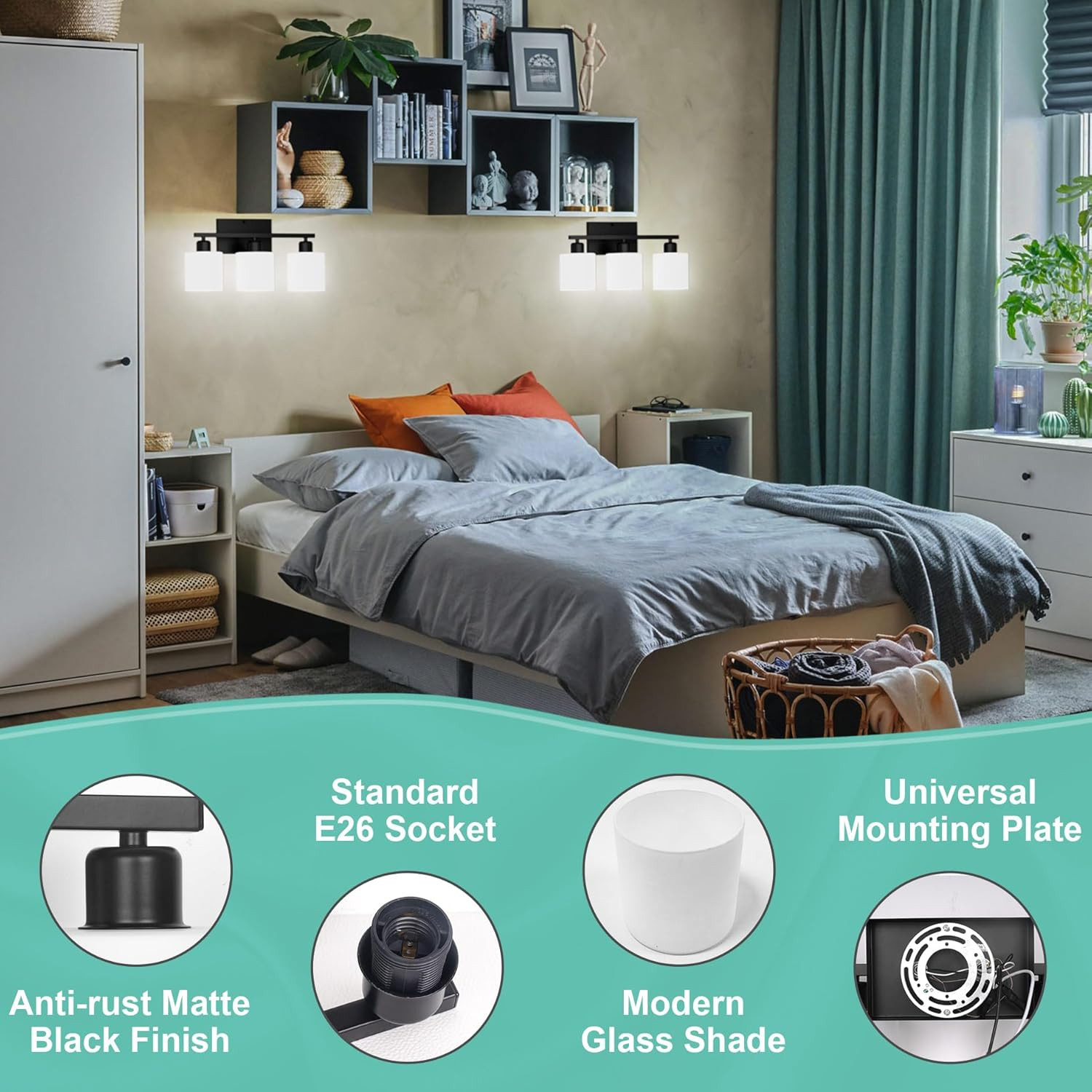 Black Bathroom Light Fixtures over Mirror, Rustproof Vanity Lights for Bathroom,