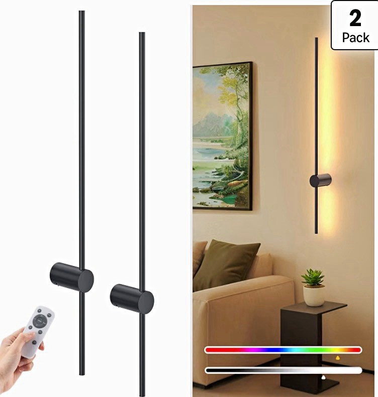 2 Pack Black LED Indoor Wall Sconce Wall-Mounted Light Fixtures w/ Remote