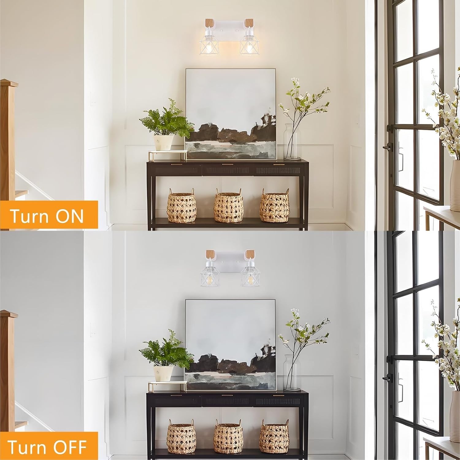 2-Light White Bathroom Light Fixtures, Wood Bathroom Vanity Lighting Fixtures…