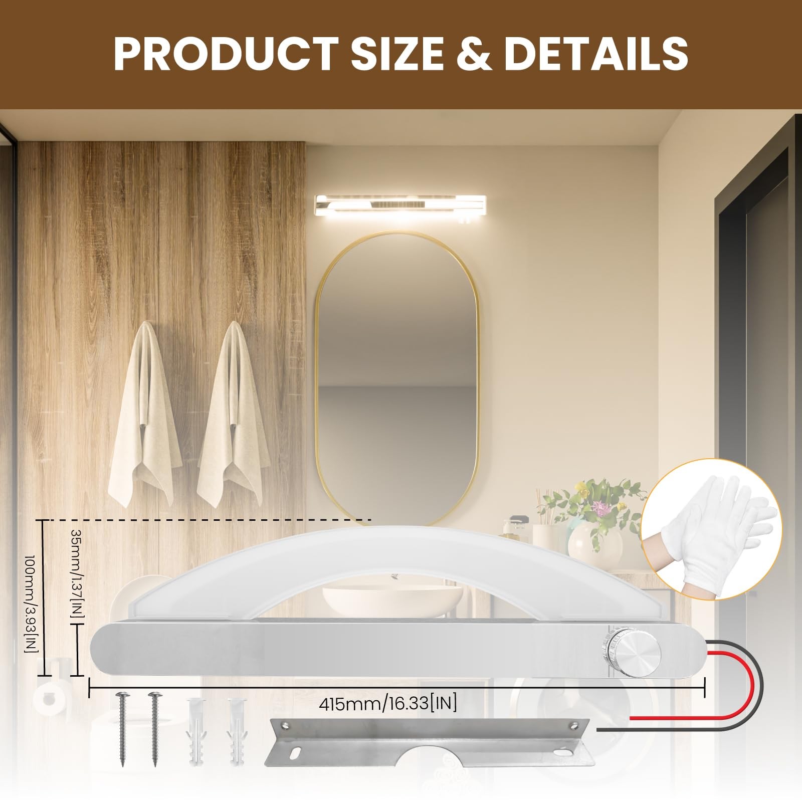 12V RV Vanity Light Fixture Rotating Dimmable Switch 16 Inch Acrylic LED