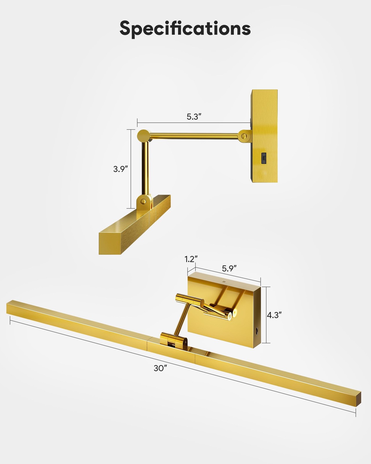 VONLUCE 30″ Modern LED Bathroom Vanity Light – Brushed Gold