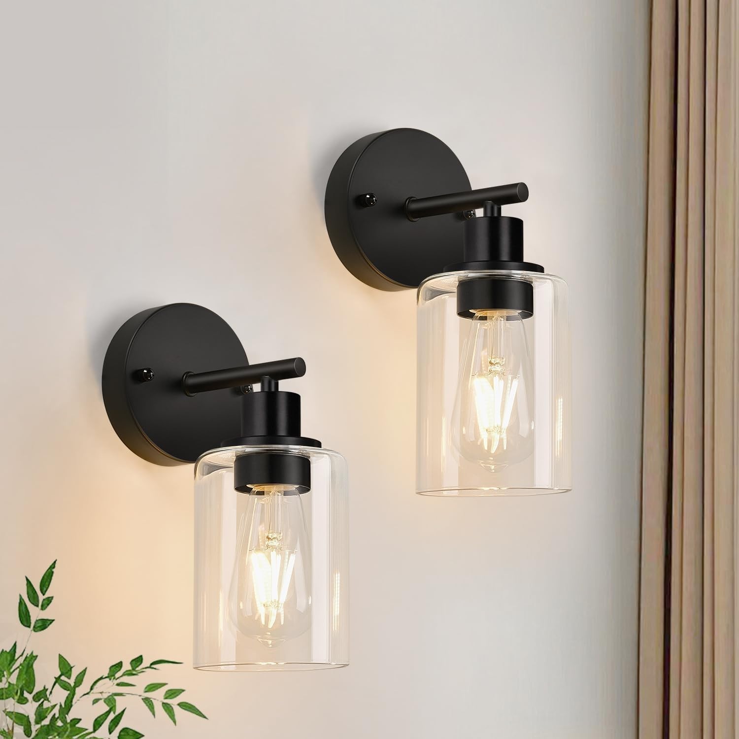 Elegant 2-Pack Black Vanity Lights with Clear Glass Shade for Any Room