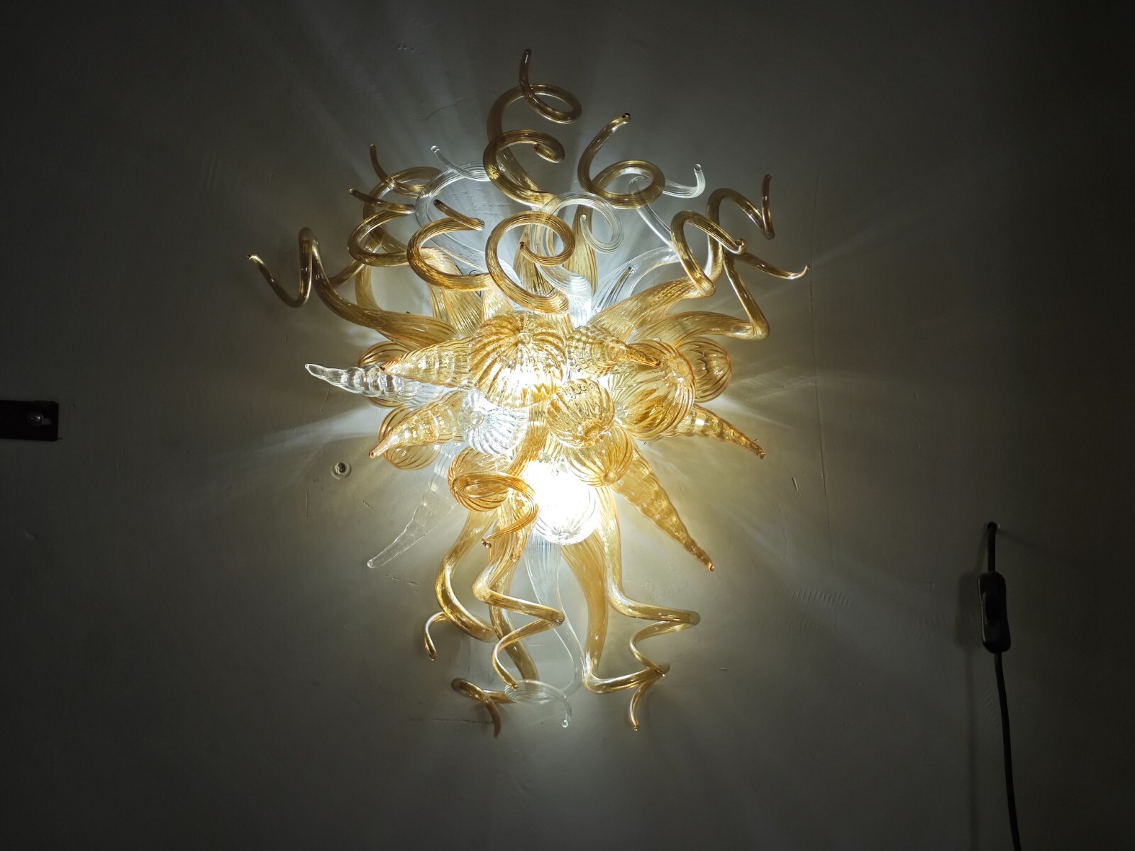 Handmade Blown Glass Wall Light Yellow Art Decor Wall Sconces W16″xH28″